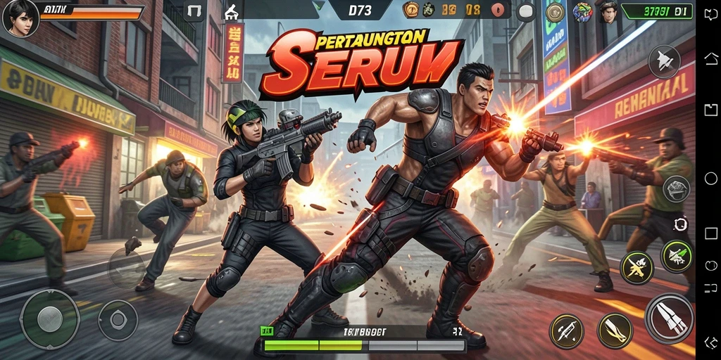 Screenshot D73 menampilkan aksi seru dalam pertempuran intens.