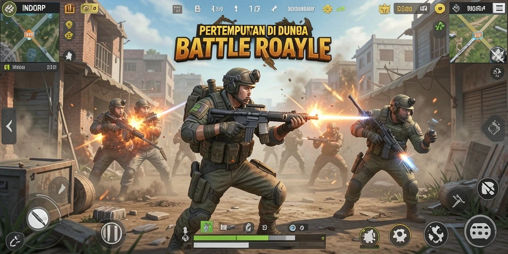 Tampilan aksi mendebarkan dari gameplay INDORP dalam pertarungan Battle Royale.