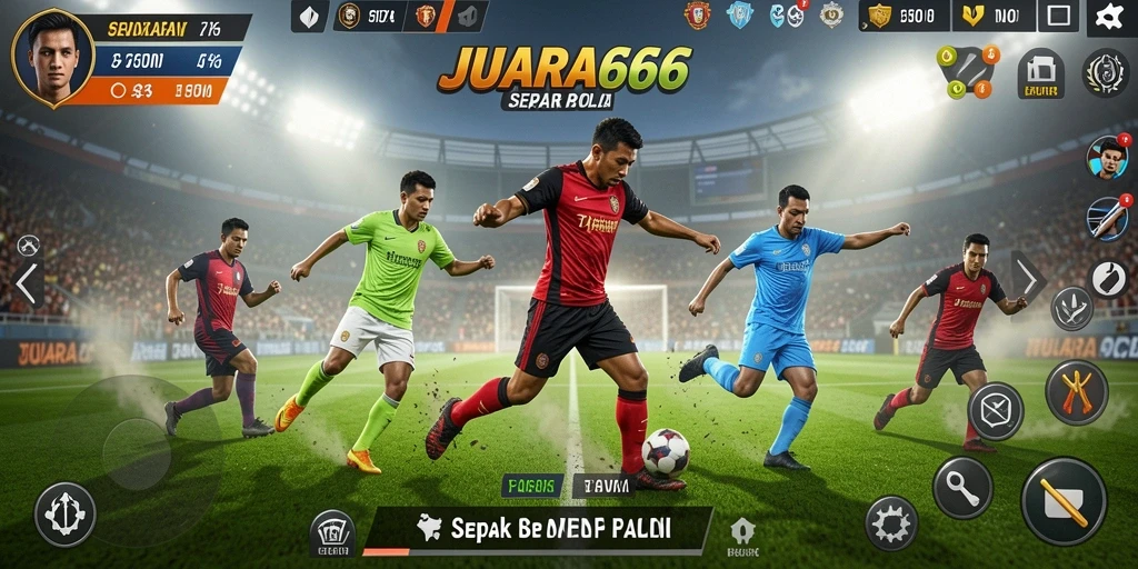 Screenshot JUARA666 menampilkan aksi sepak bola yang mendebarkan.